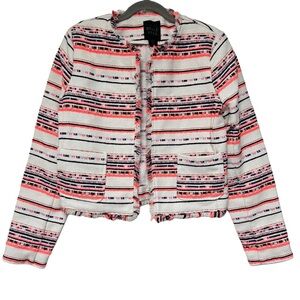 {Belle Vere} Tweed Wool Stripe Pattern Short Open Front Blazer Suit Coat